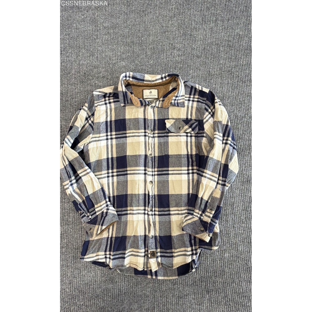 Legendary Whitetails Buck Camp Flannel Shirt Mens Medium Plaid Corduroy Blue